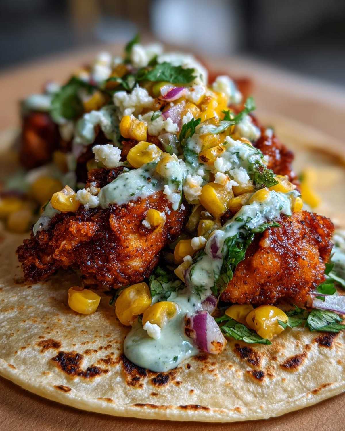 Fried Chicken Street Corn Taco with Jalapeno Lime Ranch - detail 3