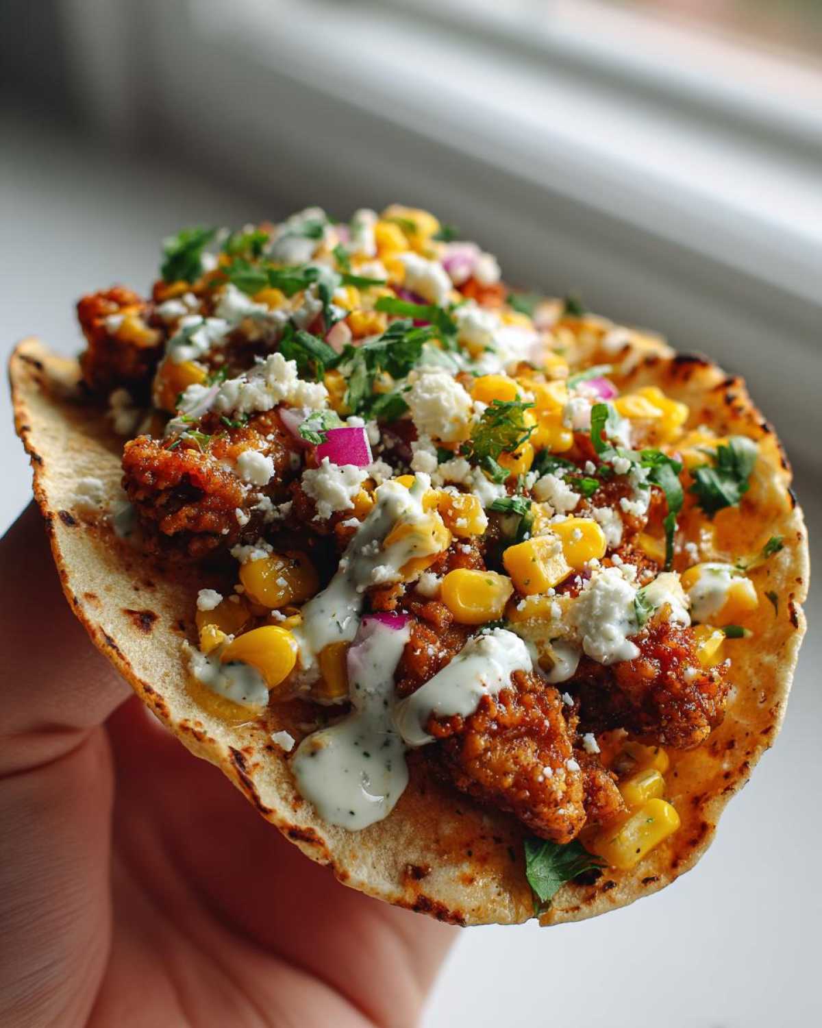 Fried Chicken Street Corn Taco with Jalapeno Lime Ranch - detail 4