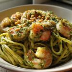 Pesto Shrimp Pasta with Pine Nuts