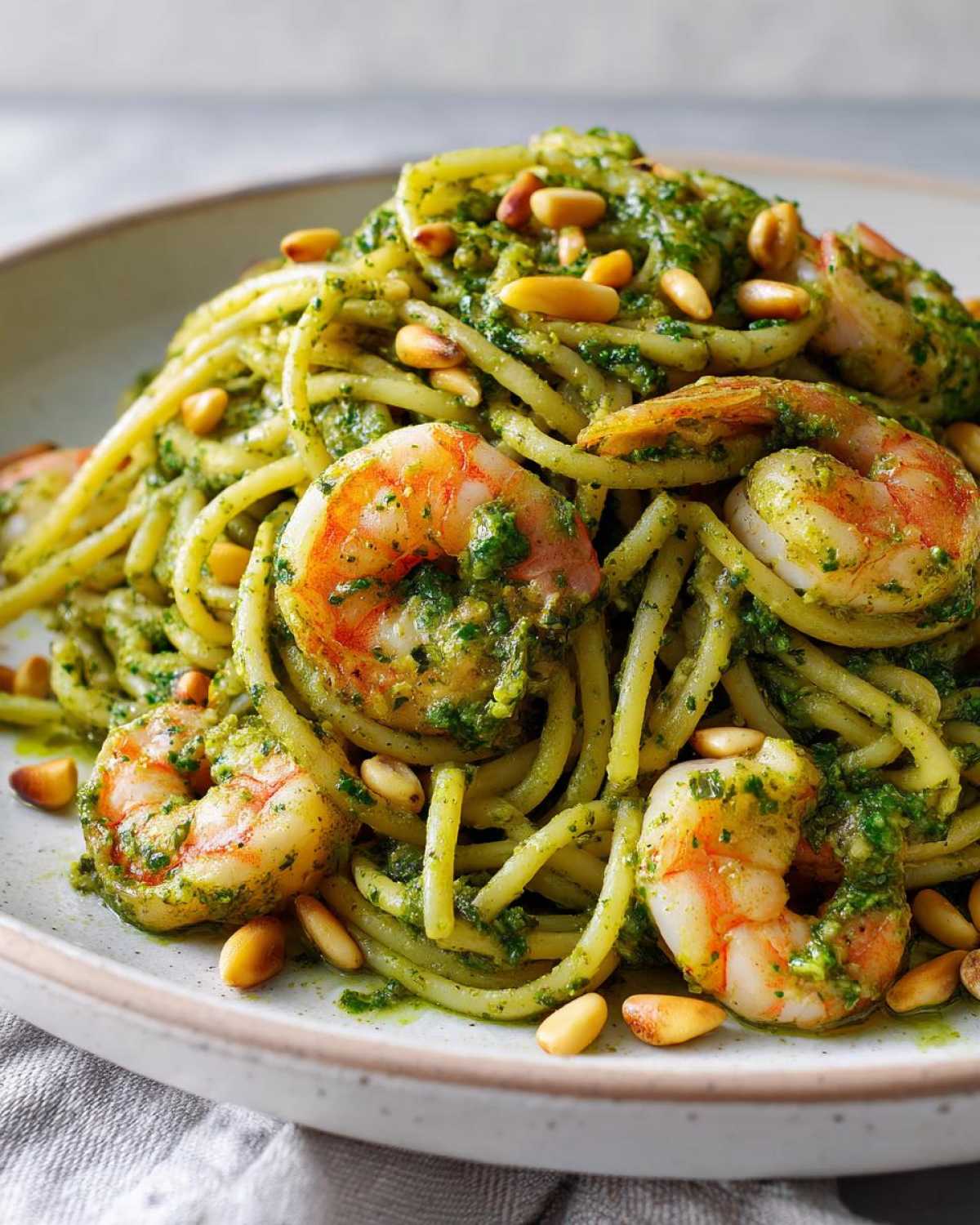 Pesto Shrimp Pasta with Pine Nuts - detail 2