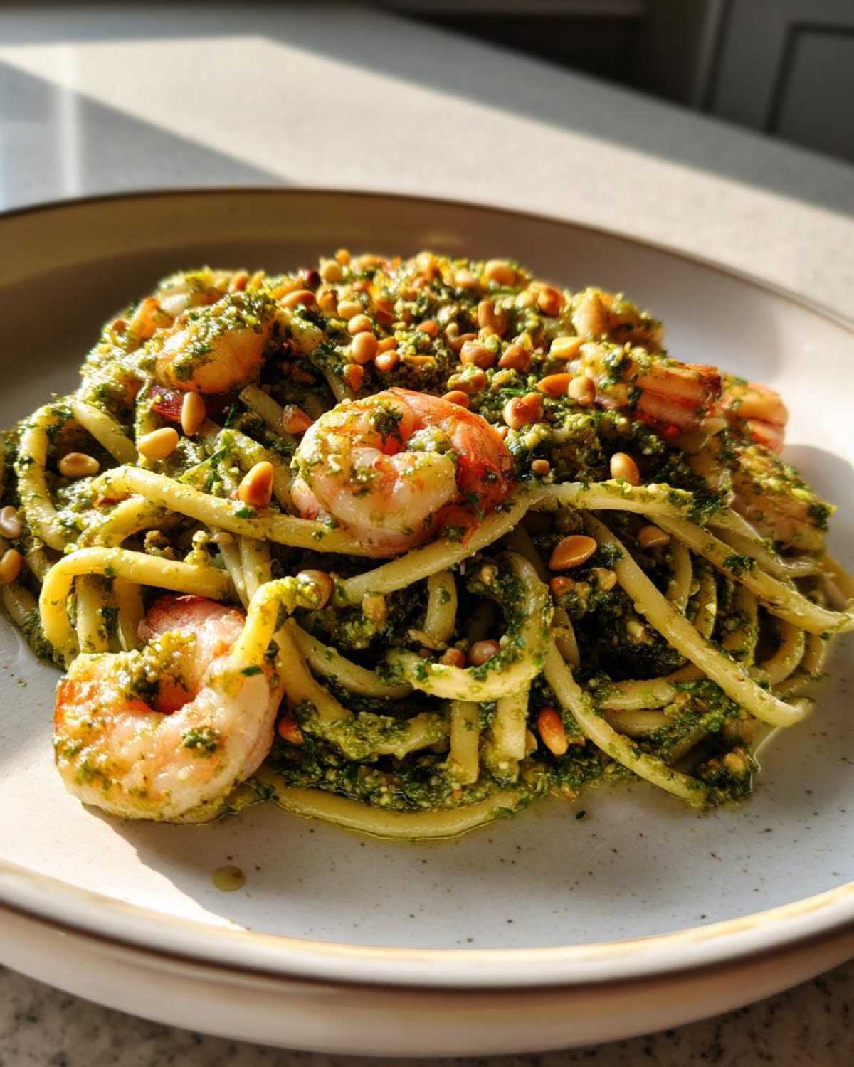 Pesto Shrimp Pasta with Pine Nuts - detail 4