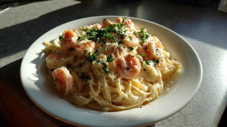 Shrimp Alfredo Pasta with Jarred Sauce