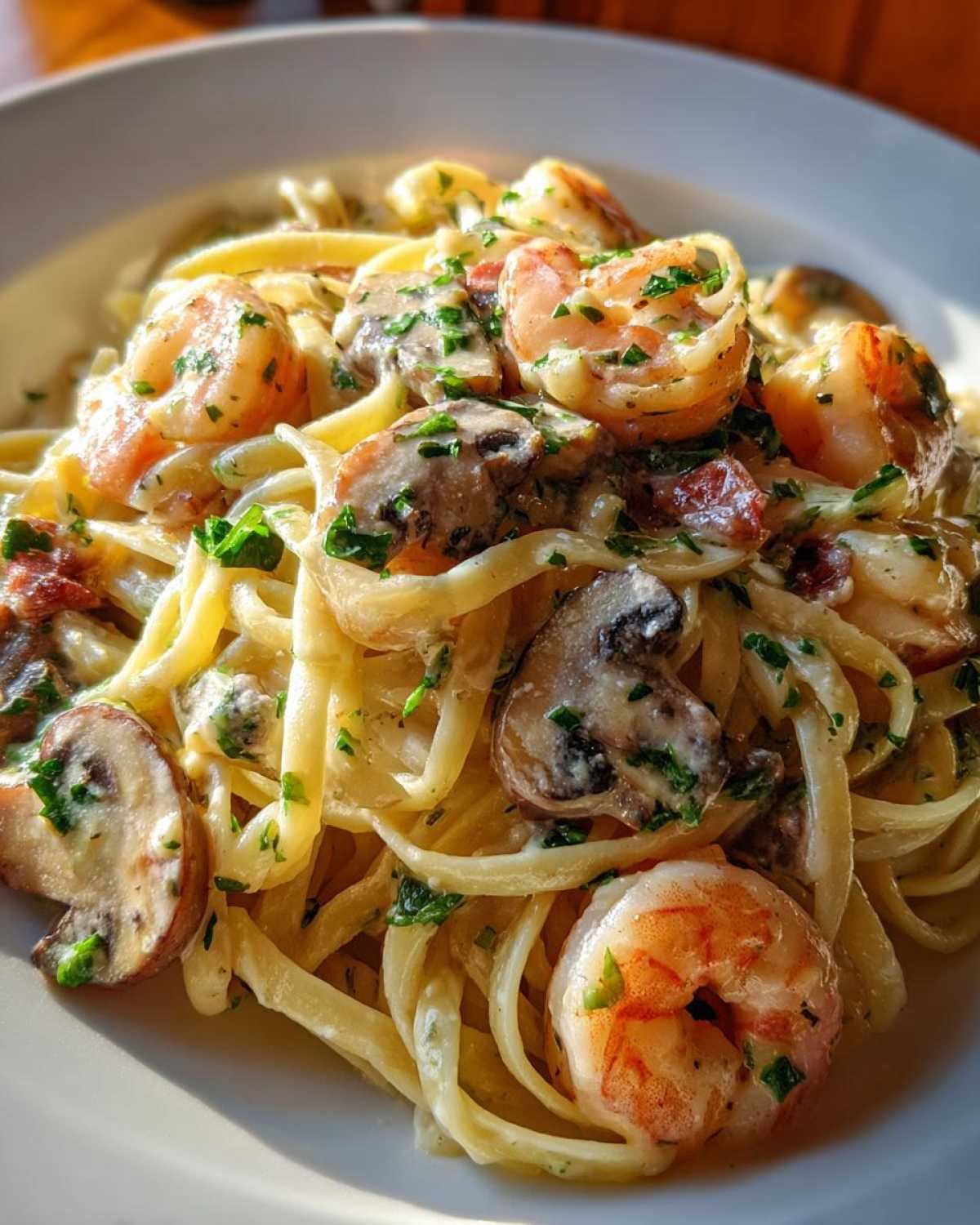 Shrimp Mushroom Pasta in White Wine Sauce - detail 3