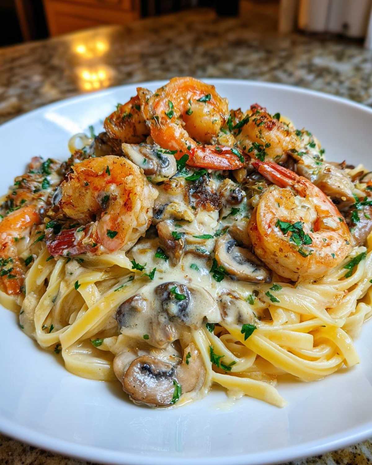 Shrimp Mushroom Pasta in White Wine Sauce - detail 4