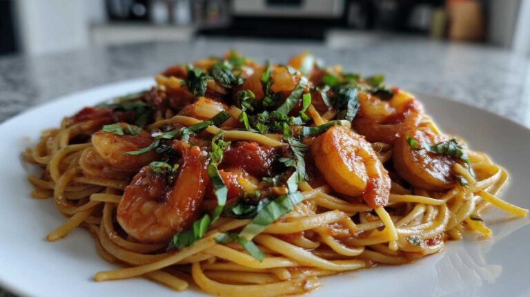 Shrimp Tomato Pasta with Basil