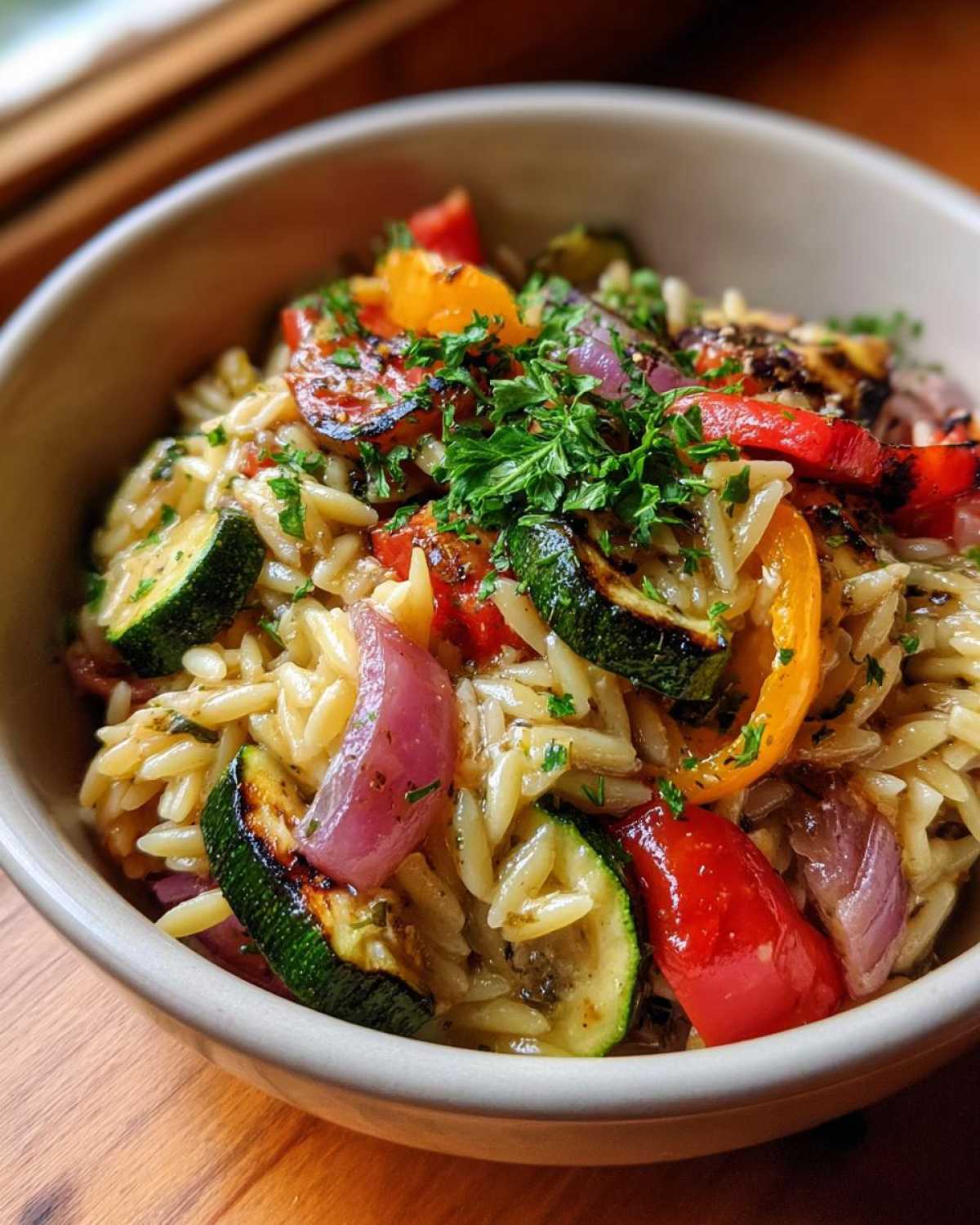 30 Minute Brown Butter Goat Cheese Grilled Veggie Orzo - detail 1