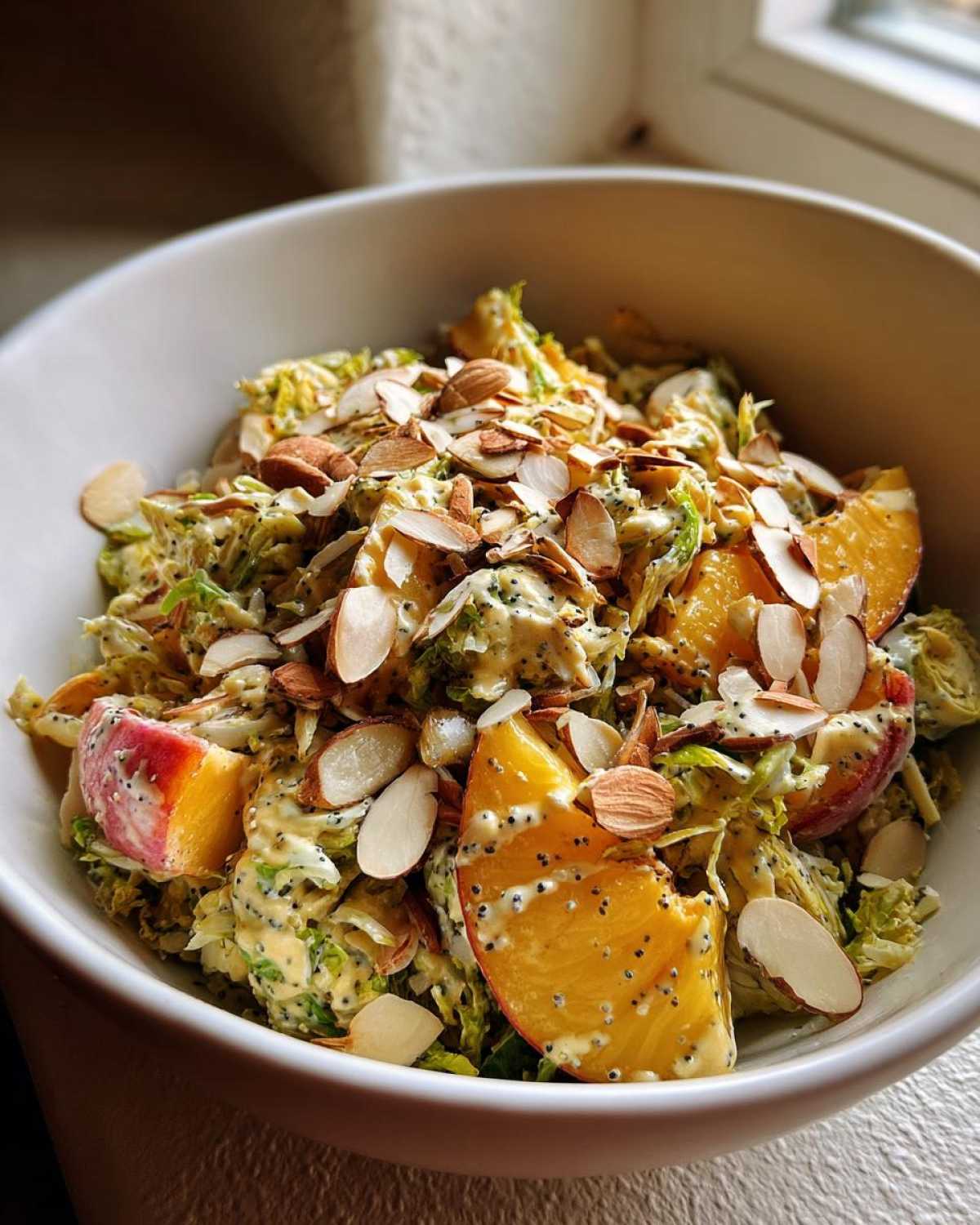 Peach Brussels Sprouts Crunch Salad with Tahini Poppy Seed Dressing - detail 2