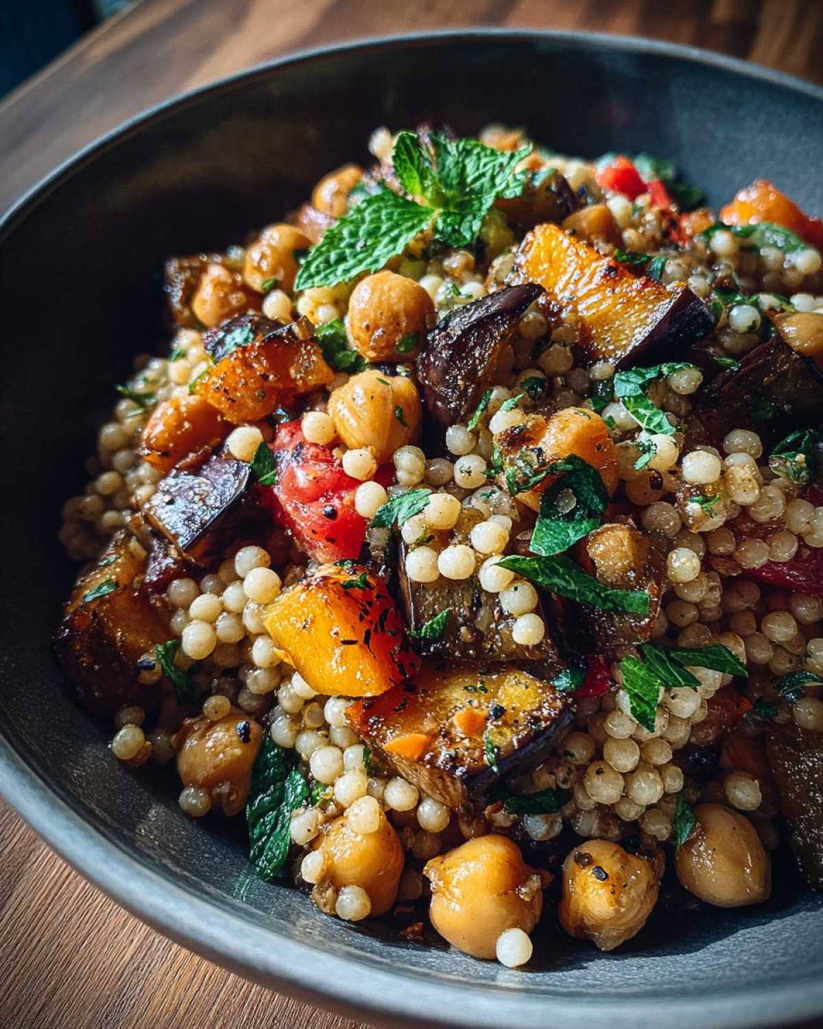 Pearl Couscous with Chickpeas, Eggplant and Peaches - detail 2