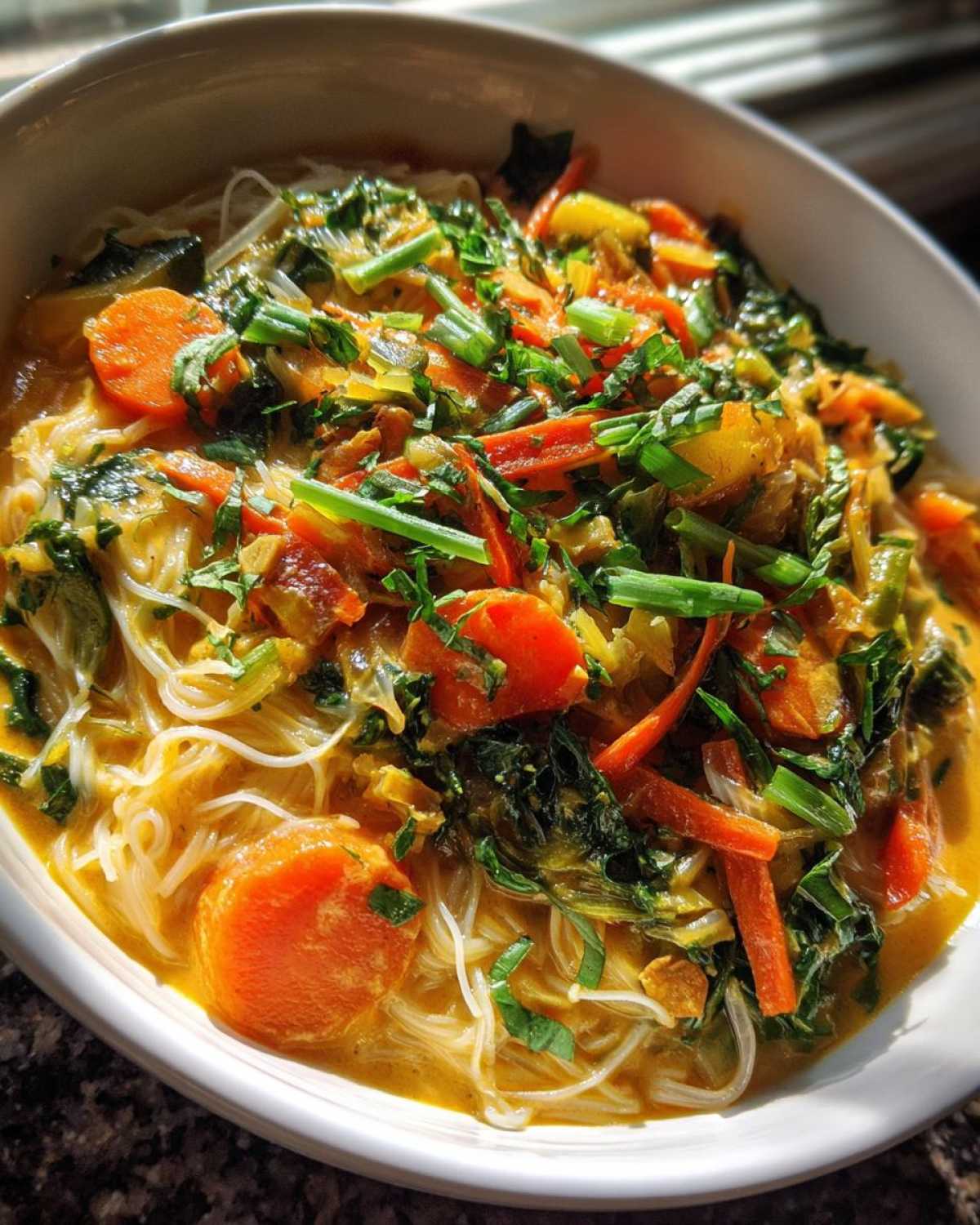 Saucy Coconut Curry with Rice Noodles and Garden Vegetables - detail 2