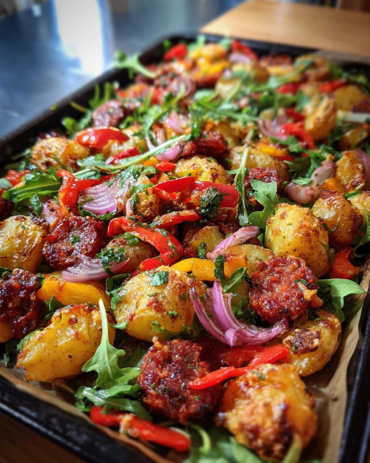 Smashed Potato and Chorizo Sheet Pan Salad - detail 1