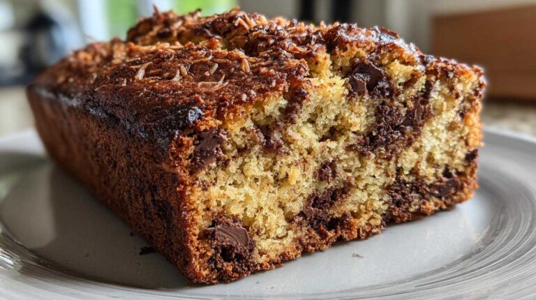 Joyful Sneaky Zucchini Chocolate Chunk Coconut Bread: 1 glorious bite Sneaky Zucchini Chocolate Chunk Coconut Bread