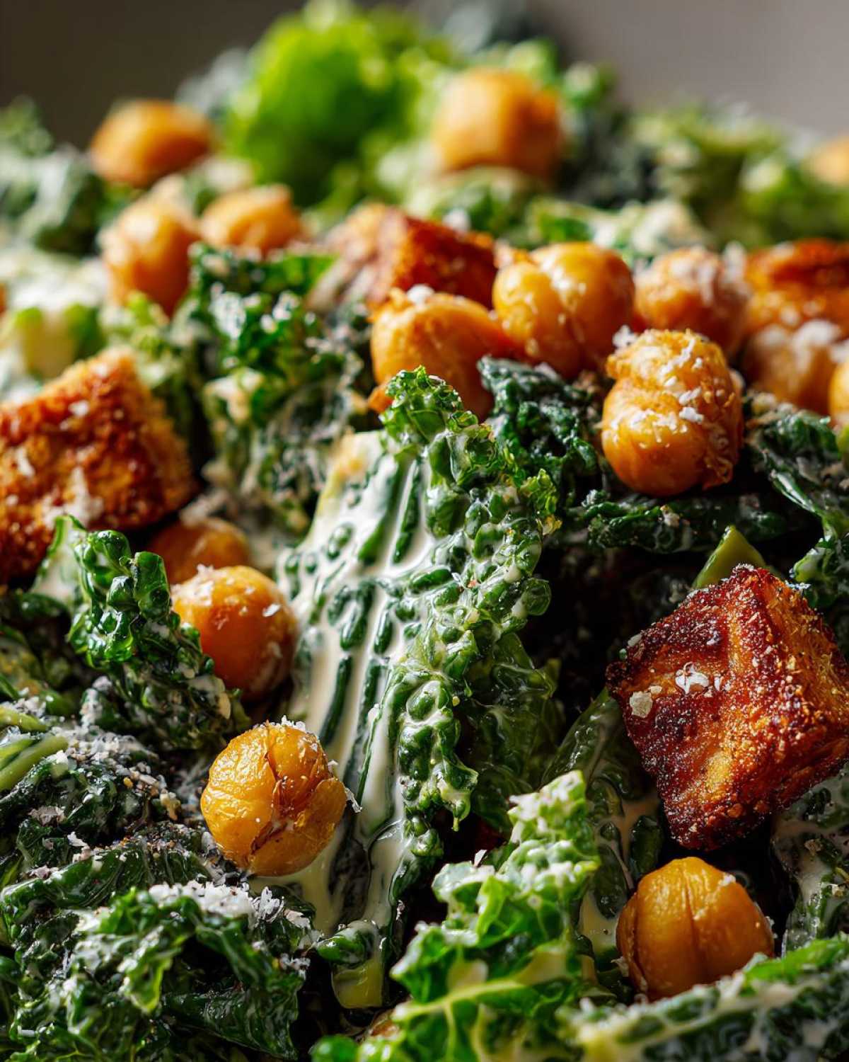 Kale Caesar Salad with Chickpea Croutons - detail 1
