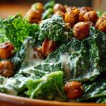 Kale Caesar Salad with Chickpea Croutons