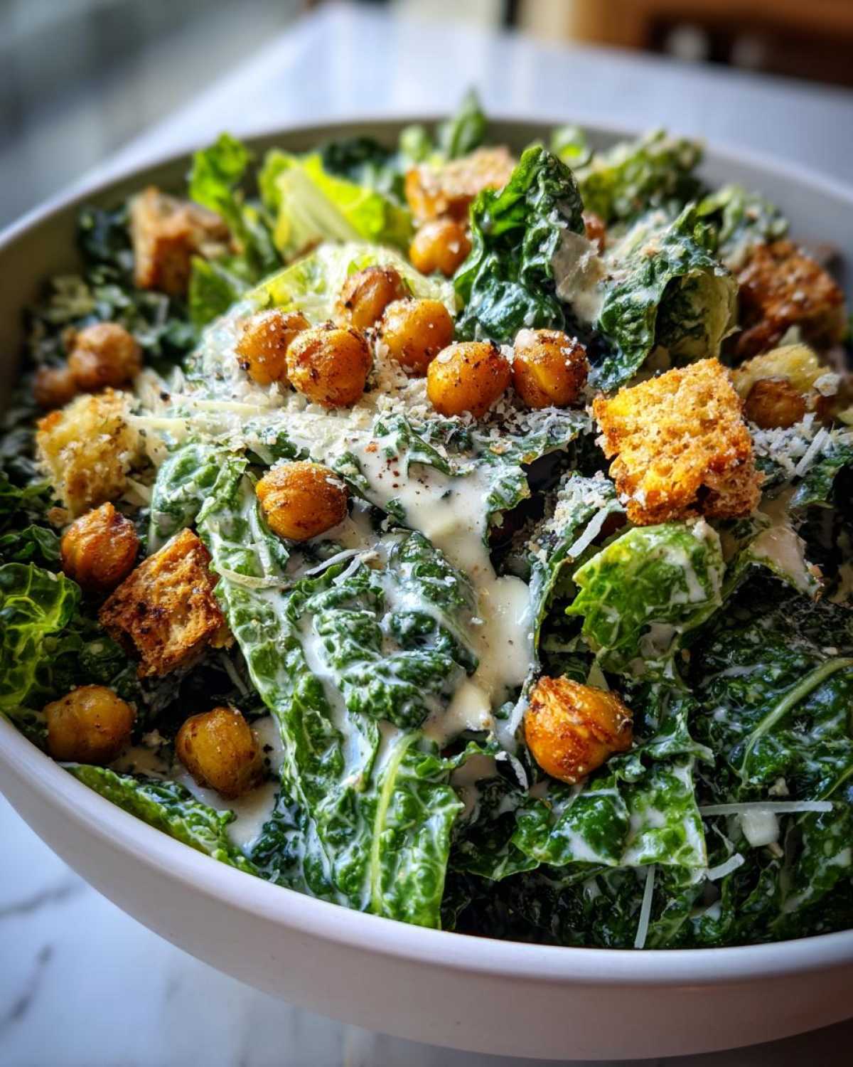 Kale Caesar Salad with Chickpea Croutons - detail 3