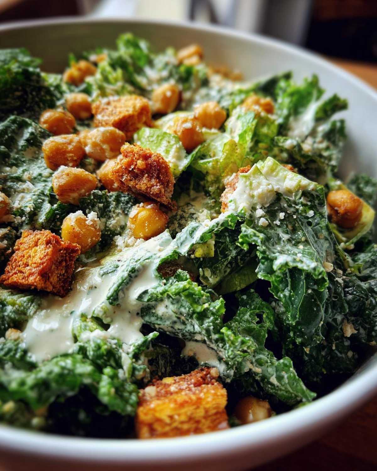Kale Caesar Salad with Chickpea Croutons - detail 4