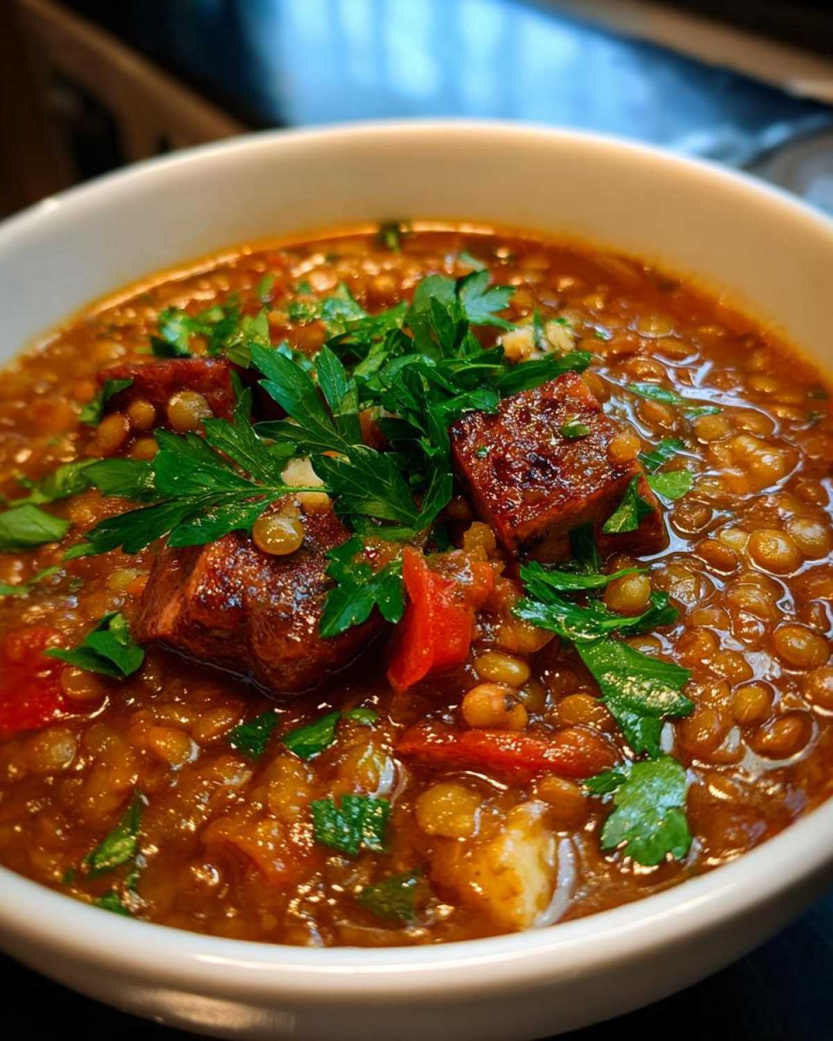 Spicy Sausage and Lentil Stew - detail 1