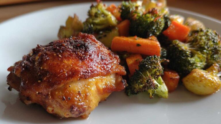Air Fryer Crispy Chicken Thighs and Vegetables