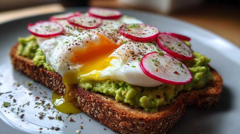 Avocado Toast with Poached Egg and Radish