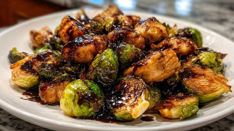 Balsamic Roasted Brussels Sprouts and Chicken Tray Bake
