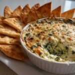 Cheesy Baked Spinach Dip with Pita Crisps