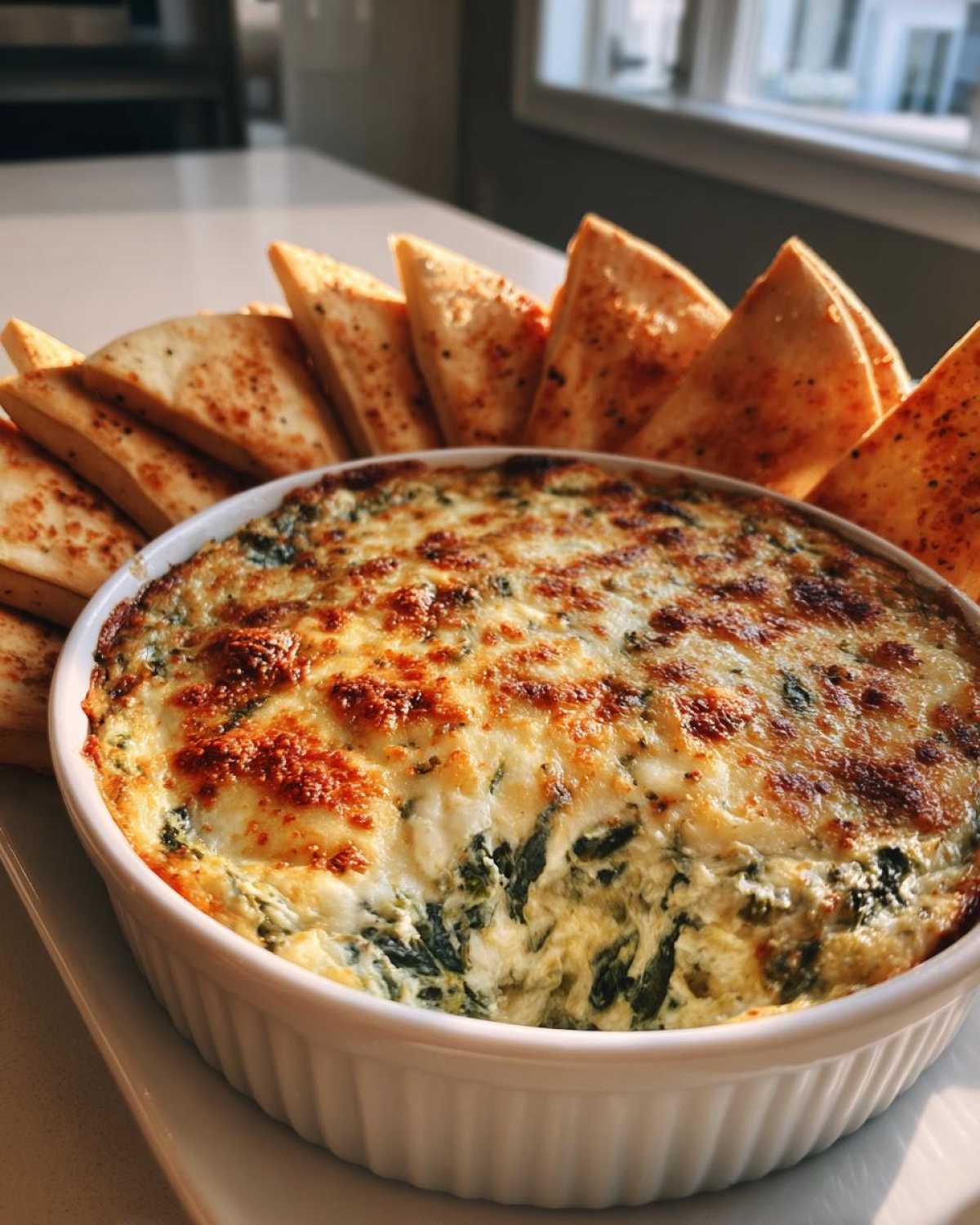 Cheesy Baked Spinach Dip with Pita Crisps - detail 3
