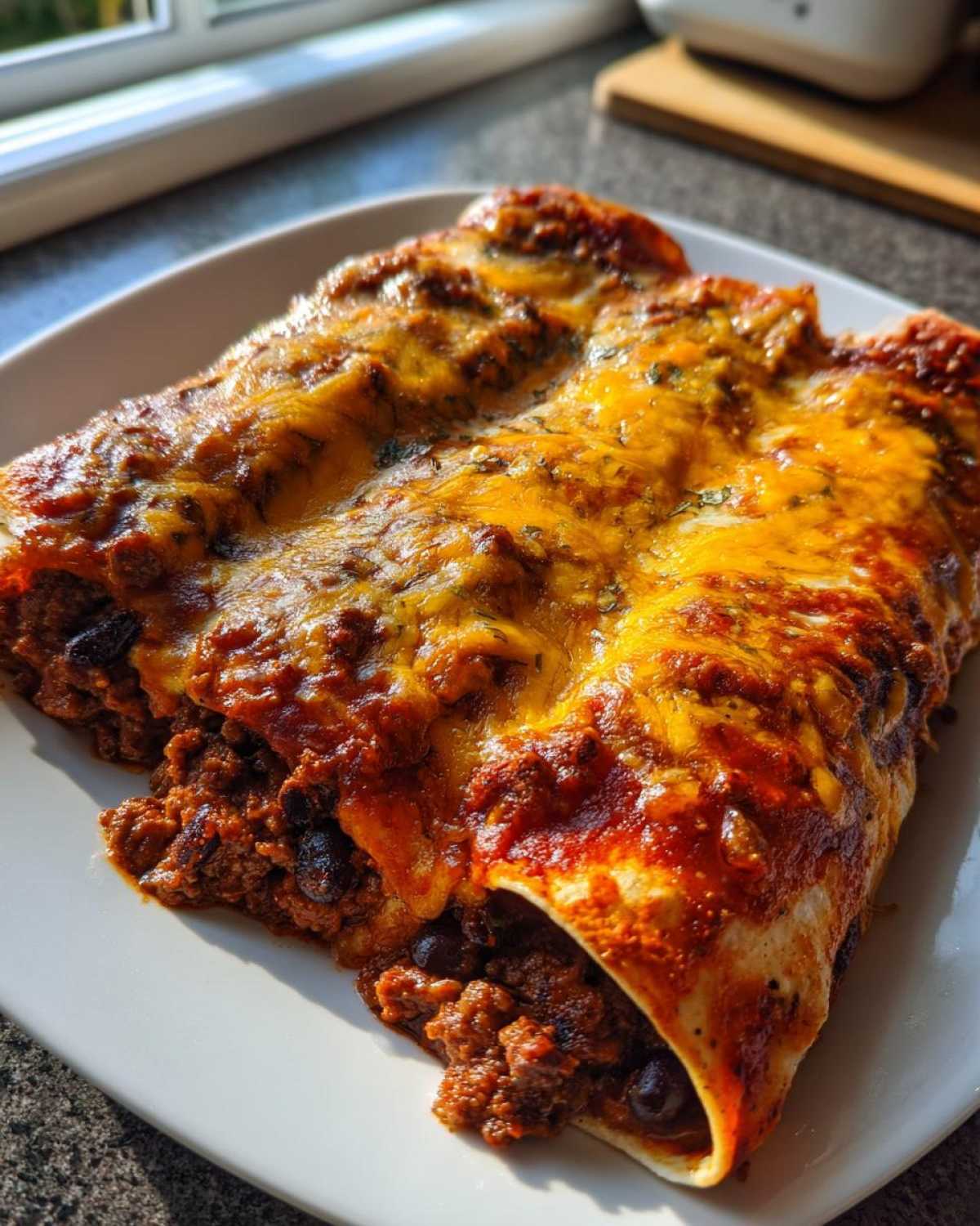 Cheesy Beef and Bean Enchiladas - detail 2