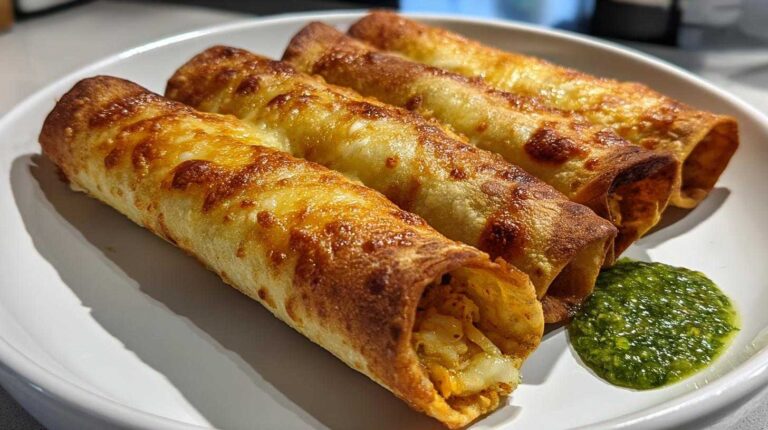 Cheesy Chicken Taquitos with Salsa Verde