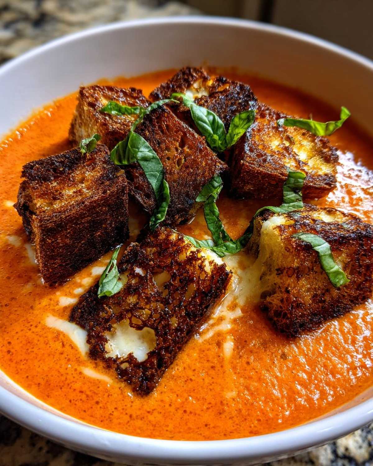 Creamy Tomato Basil Soup with Grilled Cheese Croutons - detail 4