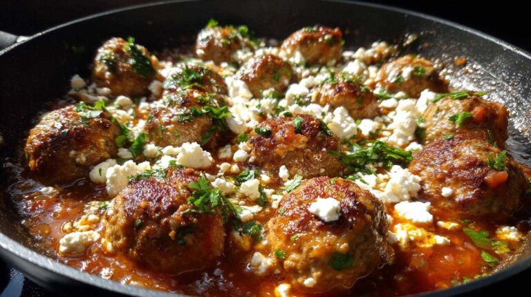 Greek Turkey Meatball Skillet with Feta