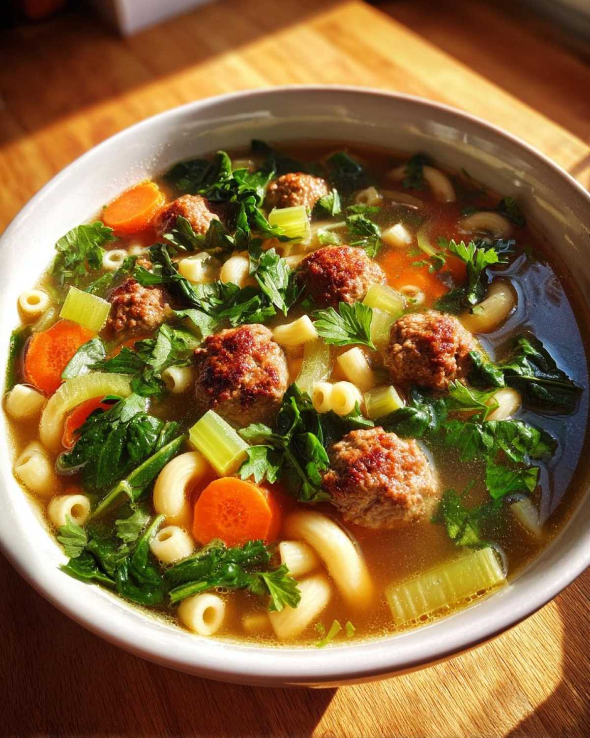 Italian Wedding Soup with Spinach Meatballs - detail 1