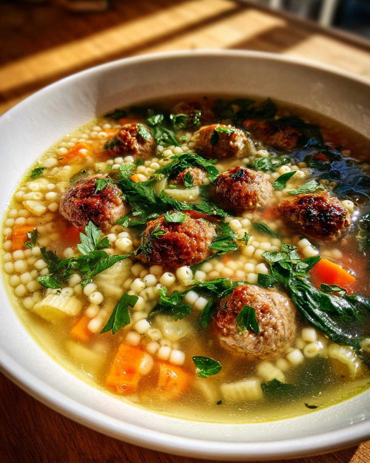 Italian Wedding Soup with Spinach Meatballs - detail 2