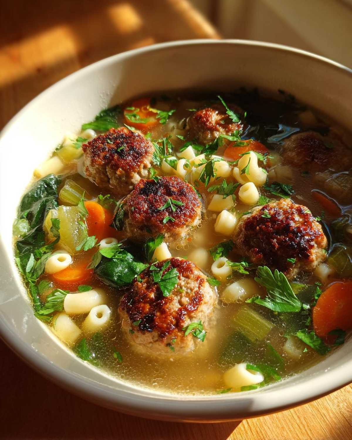 Italian Wedding Soup with Spinach Meatballs - detail 3