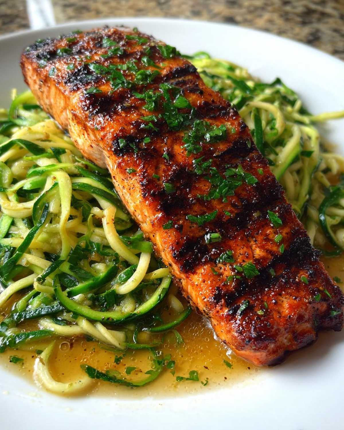 Lemon Garlic Grilled Salmon with Zucchini Noodles - detail 2