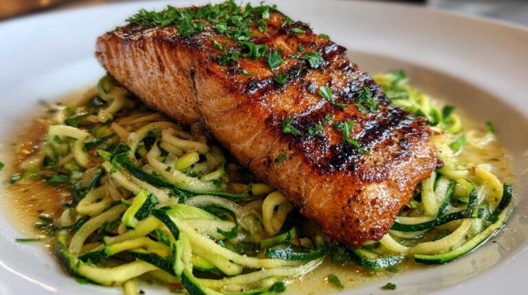 Lemon Garlic Grilled Salmon with Zucchini Noodles