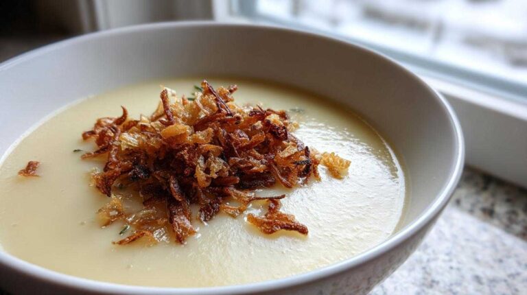 Potato Leek Soup with Crispy Shallots