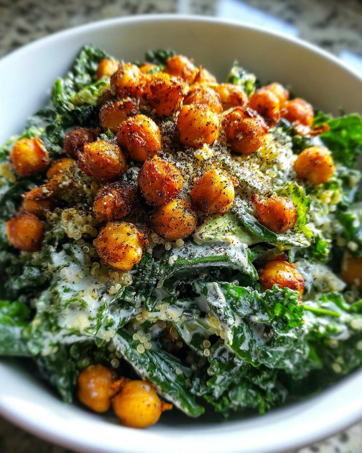 Quinoa Kale Caesar Salad with Chickpeas - detail 1