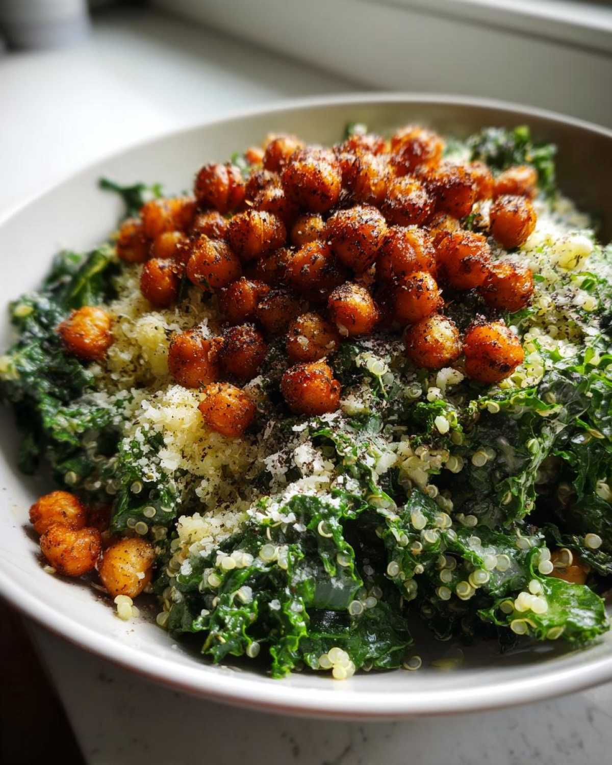 Quinoa Kale Caesar Salad with Chickpeas - detail 3