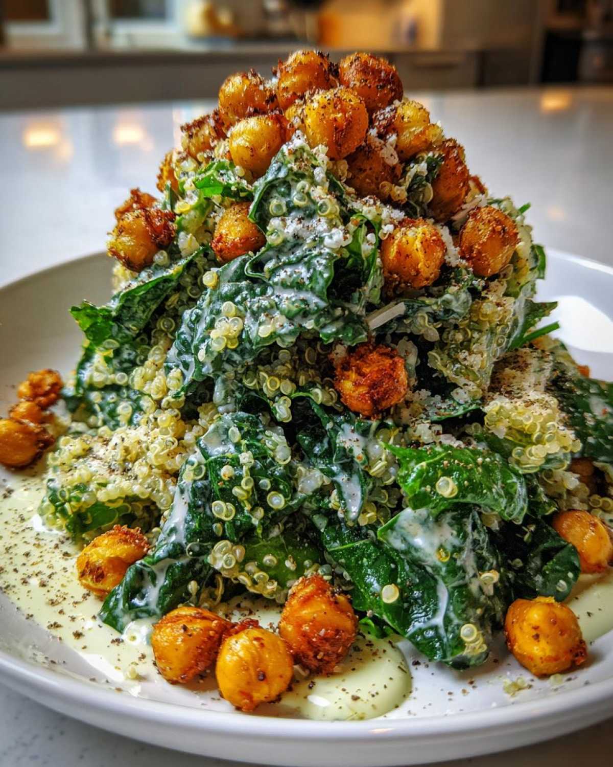 Quinoa Kale Caesar Salad with Chickpeas - detail 4