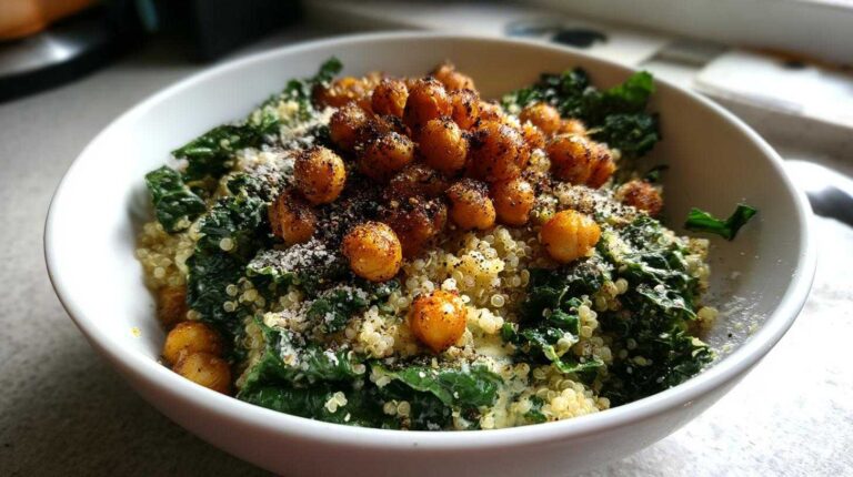 Quinoa Kale Caesar Salad with Chickpeas