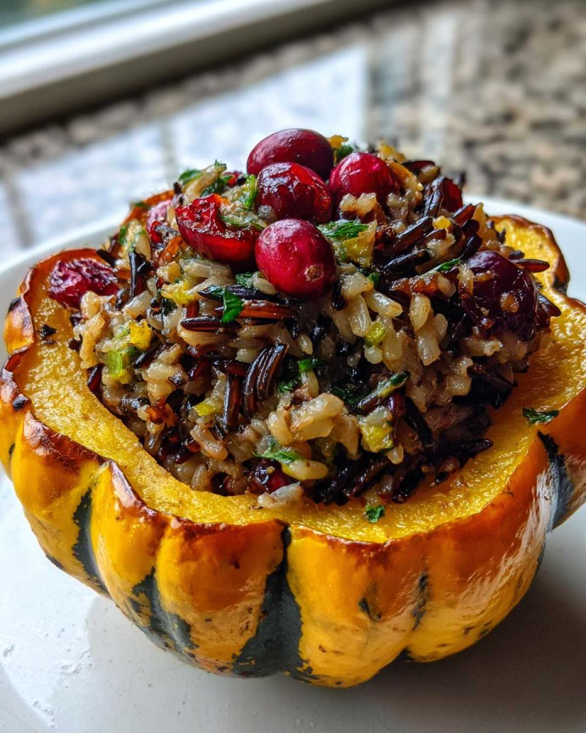 Stuffed Acorn Squash with Wild Rice and Cranberries - detail 1