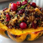 Stuffed Acorn Squash with Wild Rice and Cranberries