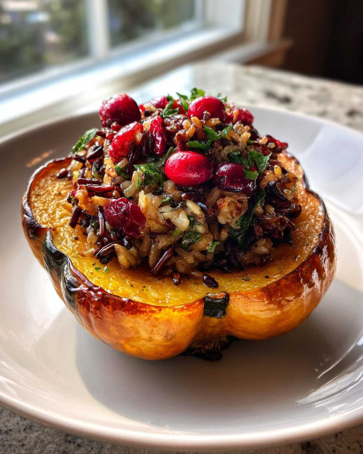 Stuffed Acorn Squash with Wild Rice and Cranberries - detail 2
