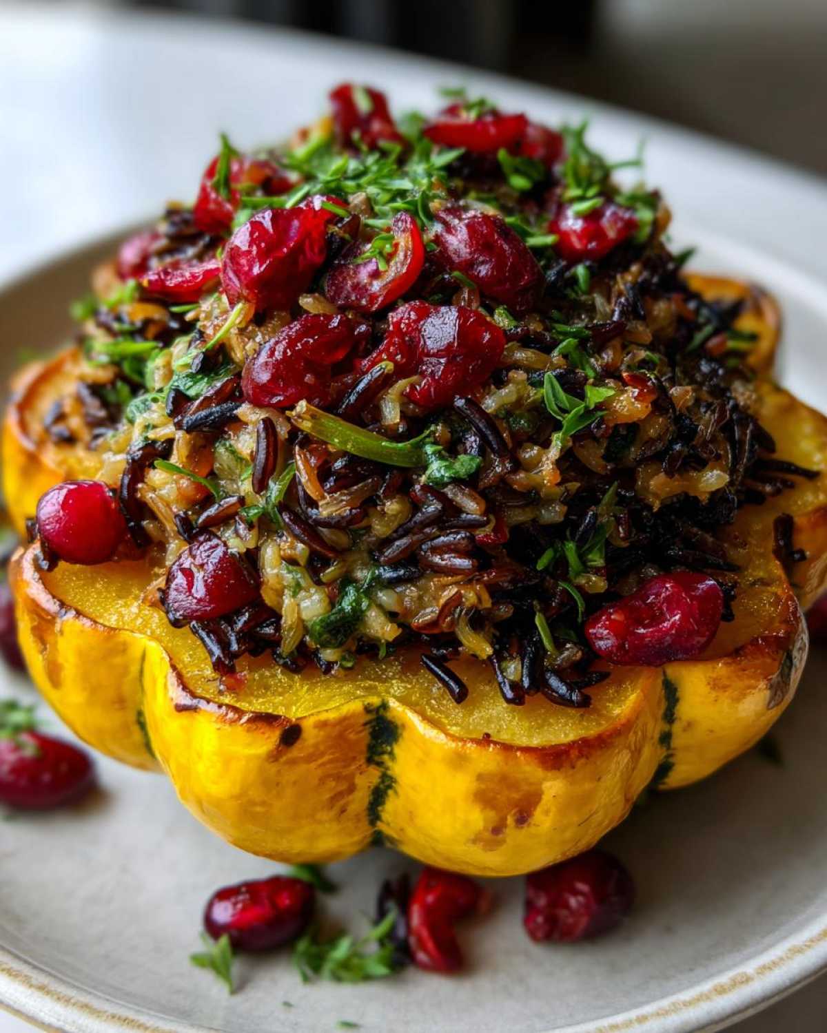 Stuffed Acorn Squash with Wild Rice and Cranberries - detail 3