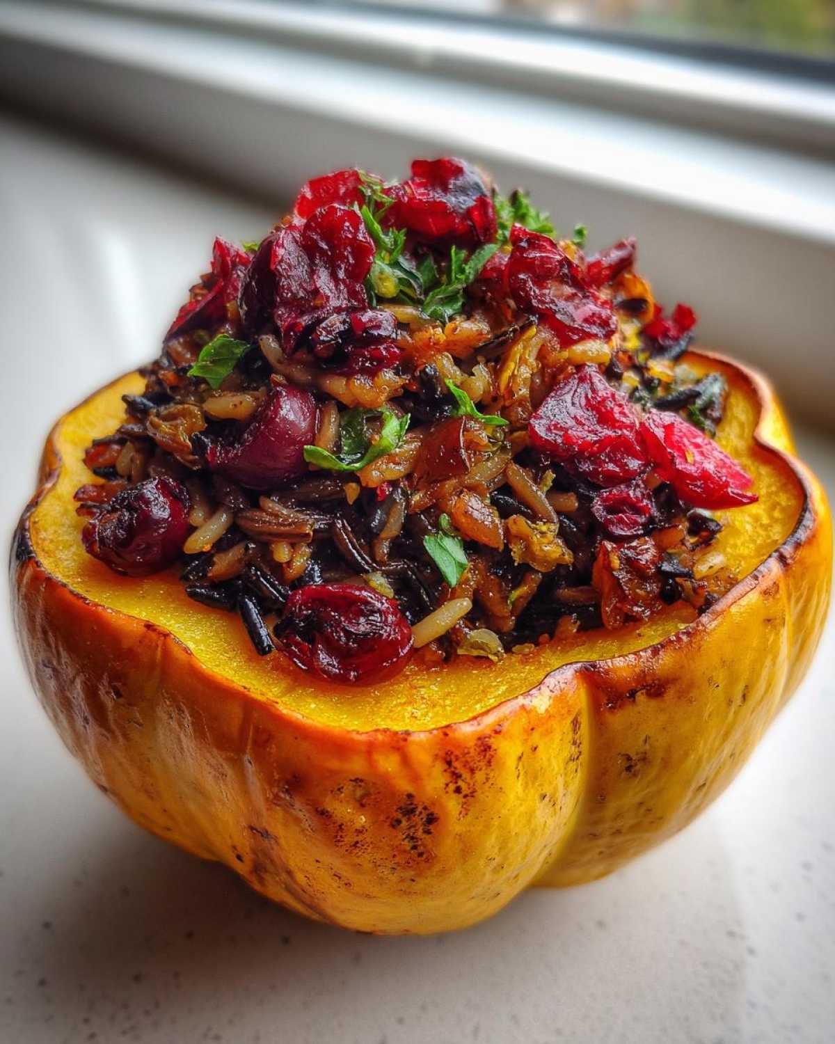 Stuffed Acorn Squash with Wild Rice and Cranberries - detail 4