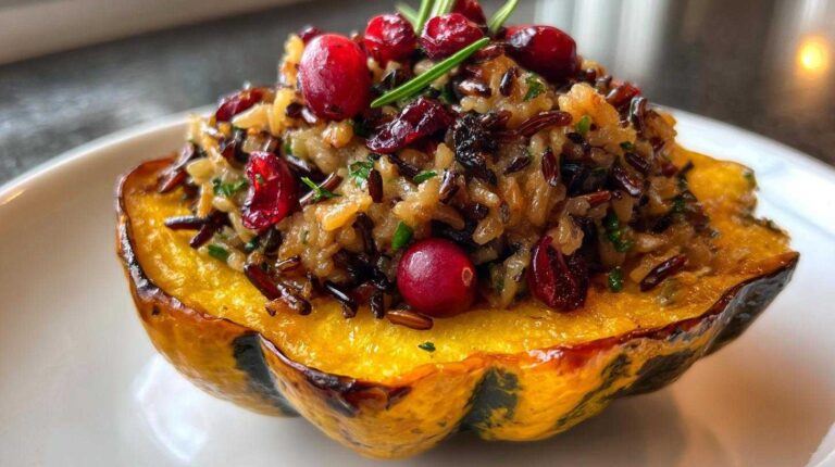 Stuffed Acorn Squash with Wild Rice and Cranberries