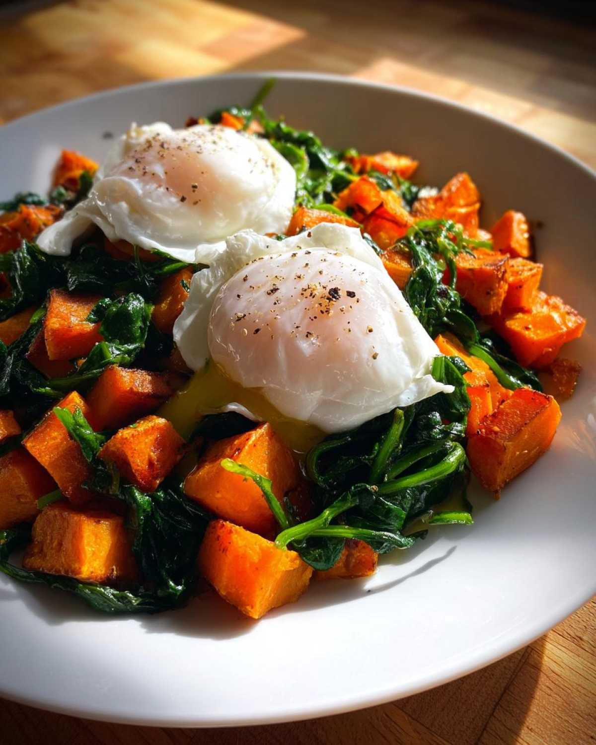 Sweet Potato Hash with Spinach and Poached Eggs - detail 1