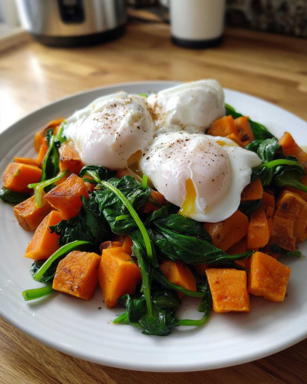 Sweet Potato Hash with Spinach and Poached Eggs - detail 2
