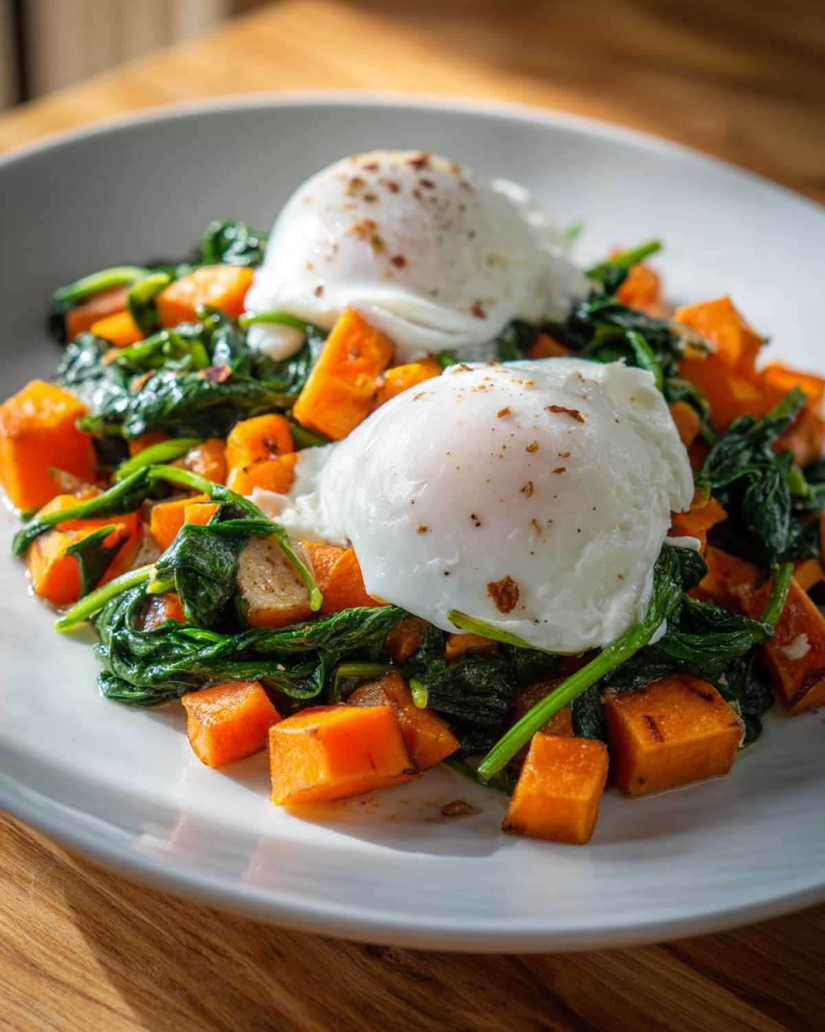 Sweet Potato Hash with Spinach and Poached Eggs - detail 3