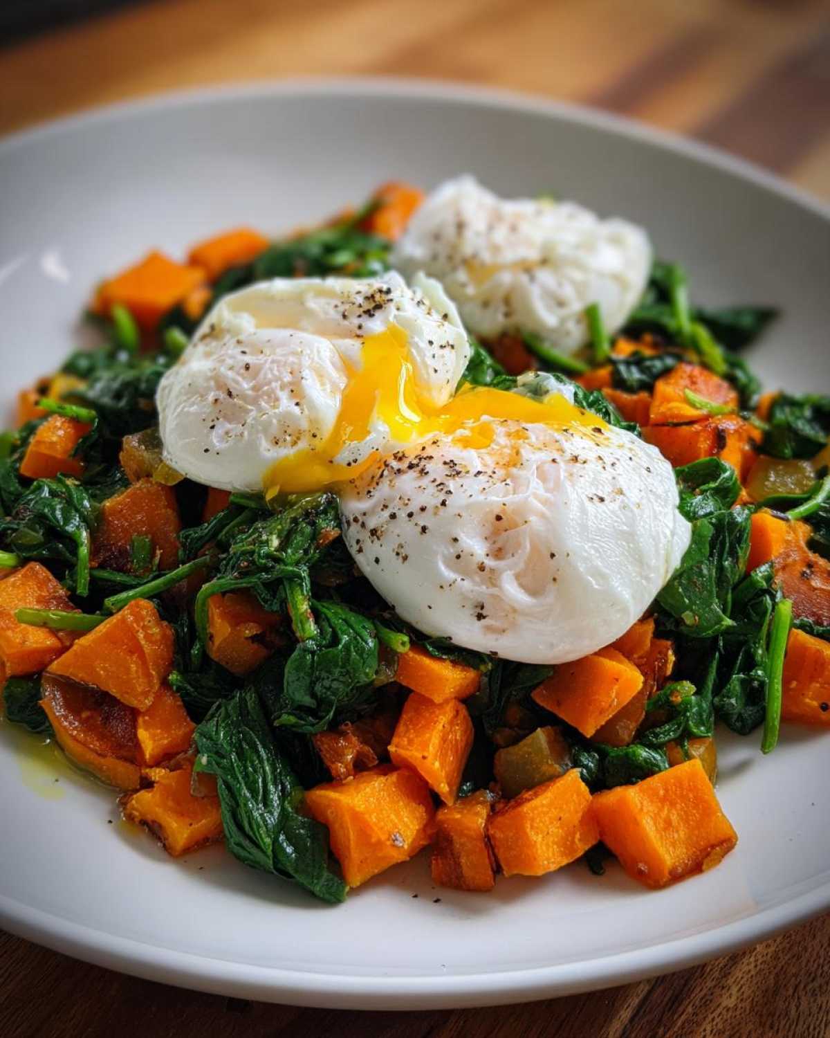 Sweet Potato Hash with Spinach and Poached Eggs - detail 4