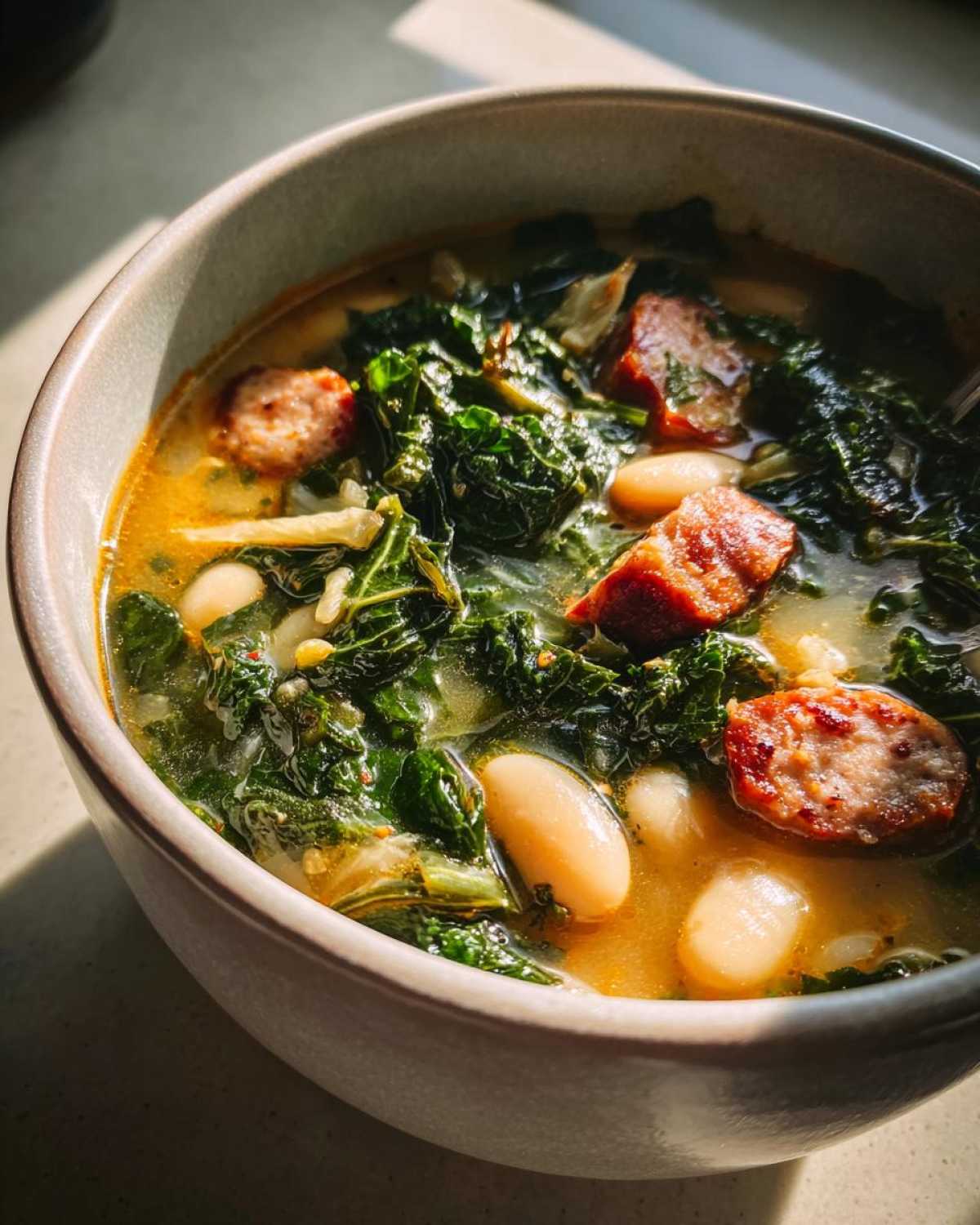White Bean Kale and Sausage Soup - detail 1